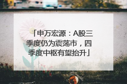 申万宏源：A股三季度仍为震荡市，四季度中枢有望抬升